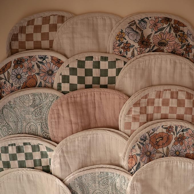 mushie Muslin Baby Burp Cloths | 100% Organic Cotton, Set of 2 (Green Paisley/Fog)