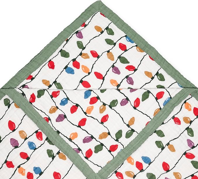 Little Unicorn Christmas Bulbs Cotton Muslin Quilt X-Large Blanket | 100% Cotton | Super Soft | Toddlers and Adults | 60"x72" | Unisex