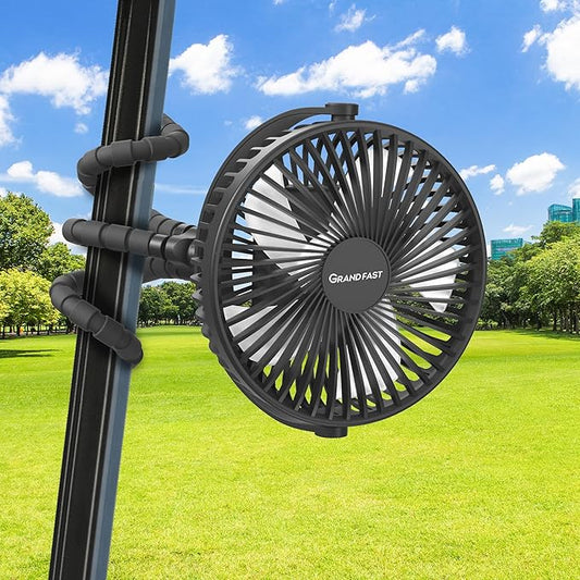 10000mAh Rechargeable Golf Cart Fan, 50H Run, Compatible with EZGO Club Car Yamaha, 7 inch Clip On Fan with Sturdy Tripod, 360° Pivot, 3 Speed & Timer, Cooling for Golf Cart Golf Palyer Essential