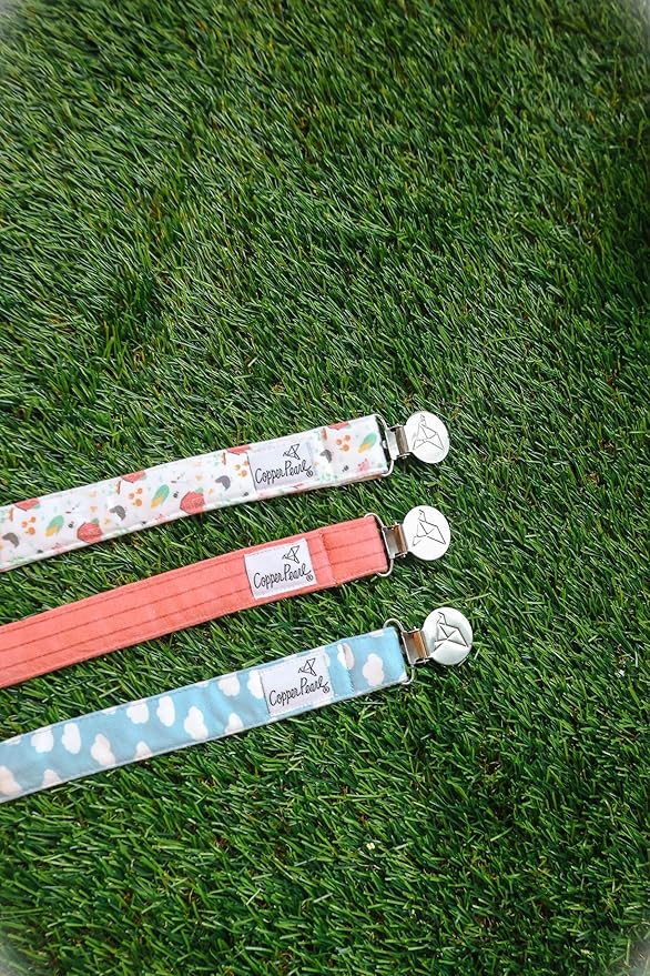 Copper Pearl Pacifier Clip 3-Pack: Premium Knit Binky Clips for Baby Girls and Boys - Stylish Stainless Steel Pacifier Holder Clip - Baby Pacifier Clips for No More Floor Drops - Farmstead