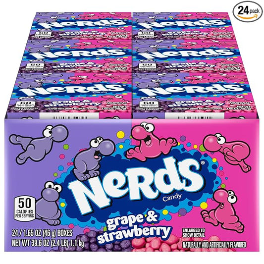 Nerds Candy, Grape & Strawberry, 1.65 Ounce Treat-Size Theater Candy Boxes (Pack Of 24)