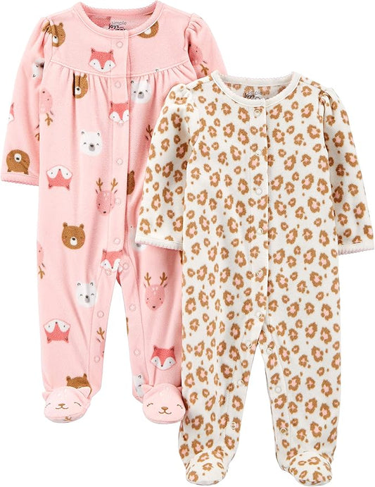 Simple Joys by Carter's Baby Girls' Cotton and Fleece Footed Sleep and Play, Pack of 2