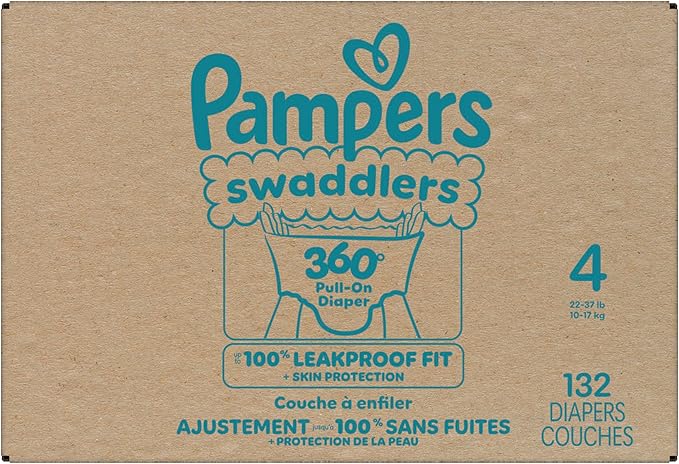 Pampers Diapers - Swaddlers 360° - Size 4, 132 Count, up to 100% Leakproof Comfy Dry Fit, Designed for Easy Changes, Pull On Baby Diaper (Packaging May Vary)