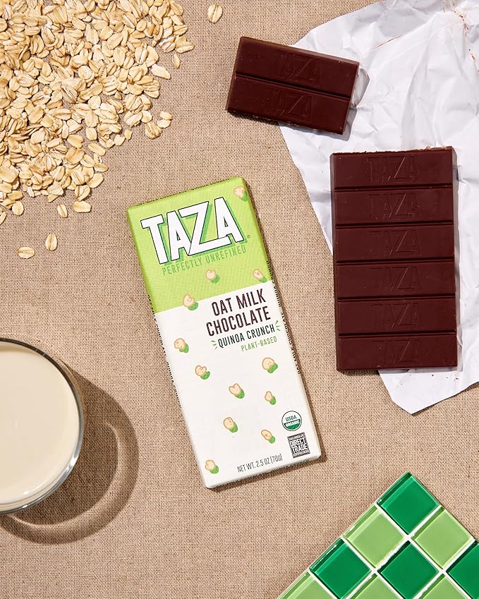 Taza Chocolate Organic Oat Milk Chocolate Bar, Quinoa Crunch, 2.5 Ounce (10 Count), Vegan