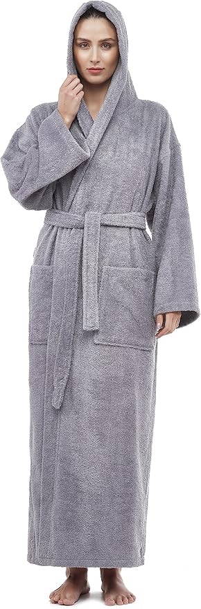 Arus Women's Hooded Classic Bathrobe Turkish Cotton Robe with Full Length Options