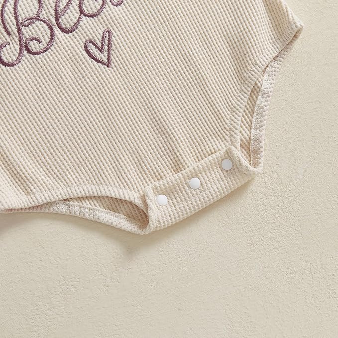 SAYOO Aunties Bestie Baby Girl Clothes Letter Embroidery Waffle Color Block Sweatshirt Bodysuit Fall Bubble Romper Pullover