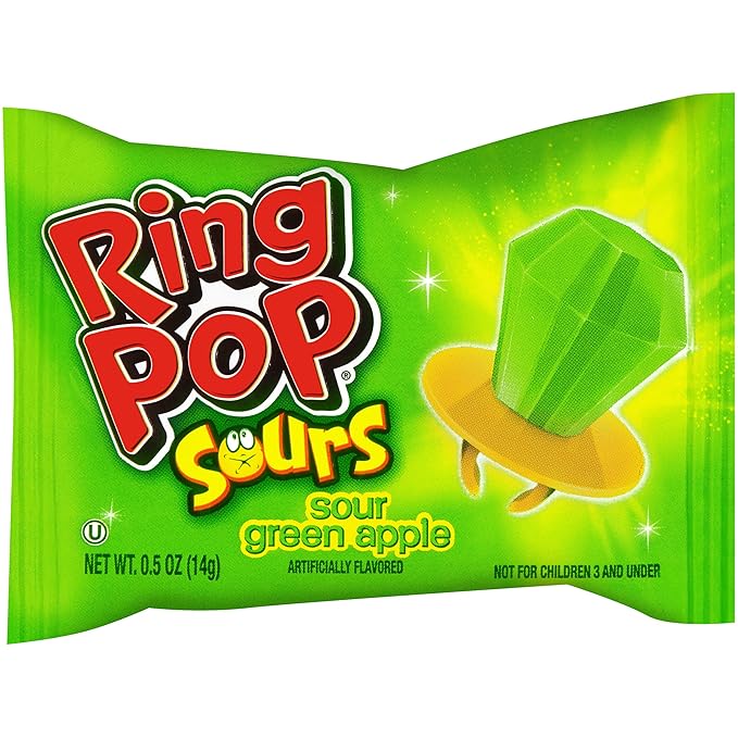Ring Pop Sour Candy Lollipops, 30 Ct Bulk Individually Wrapped in Assorted Fruity Sour Flavors, Full Size, Fun Hard Candy For Birthday, Party Favors, Bachelorette Parties & Gifts For Kids