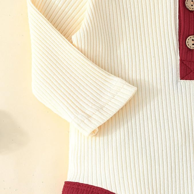 Newborn Baby Boy Girl Clothes Ribbed Knit Cotton Long Sleeve Romper Long Pant Preemie Solid Color Unisex Outfits