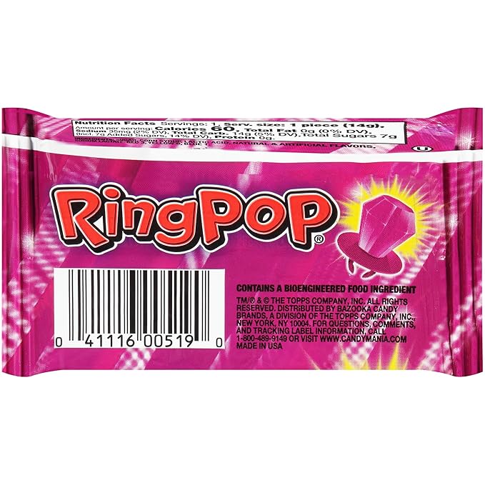 Ring Pop Purple Candy Lollipops, 30Ct Bulk Individually Wrapped in Very Berry Punch Flavor, Full Size, Fun Hard Candy For Birthday, Party Favors, Bachelorette Parties & Kids Gifts