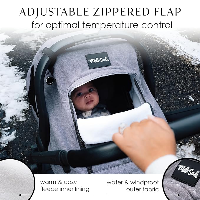 Milk Snob Winter Baby Car Seat Cover - Carseat Canopy & Stroller Cover for Babies - Waterproof, Windproof, Cozy Inner Fleece Lining - Keep Your Baby Warm, Dry & Cozy This Winter (Stormy)