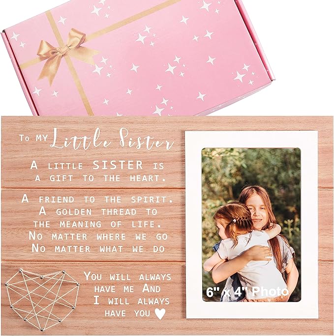 Birthday Valentines Day Christmas Graduation Gift for Sister-Farewell Going Away Present for Little Sister-Picture Photo Frame-A Littler Sis is a Gift to the Heart