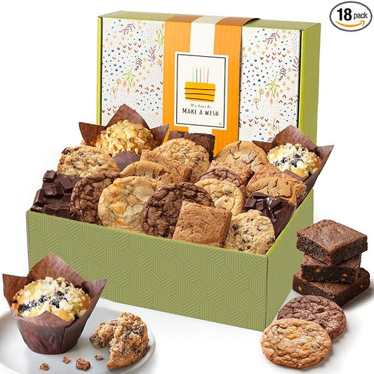 Broadway Basketeers Happy Birthday Gift Baskets for Prime Delivery Gourmet Cookie Gifts Box with Brownies, Individually Wrapped Edible Care Package for Men, Women, Husband, Wife, Mom, Dad, Families