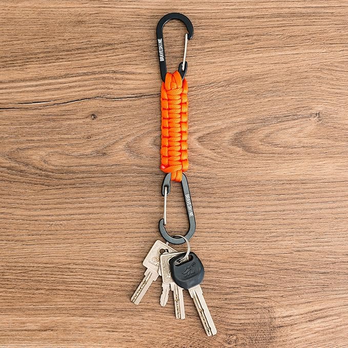 BRAVESHINE Paracord Keychain Carabiner Clip, D Ring Lanyard Hanger Stroller Hook for Water Bottle, Key, Backpacks, Men, Women