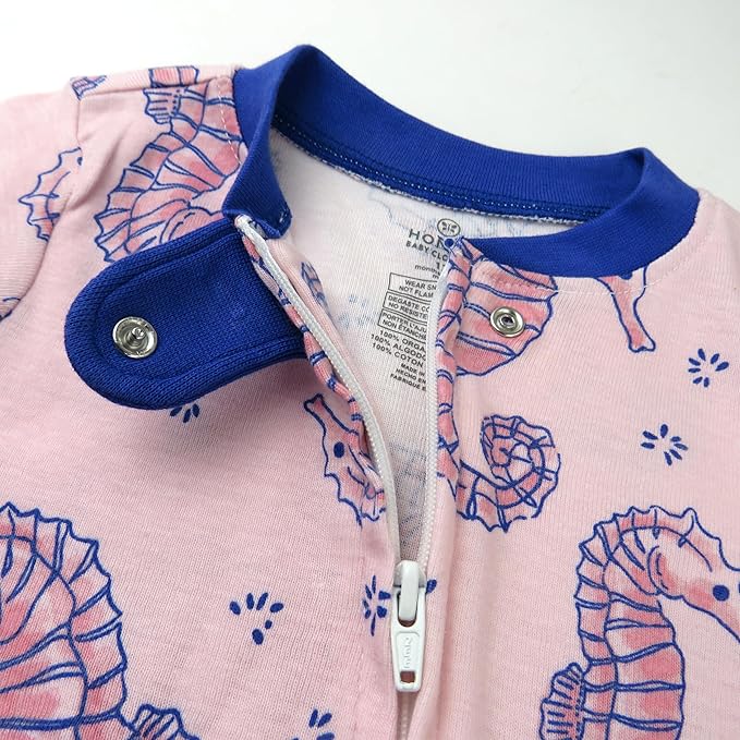 HonestBaby Non-Slip Footed Pajamas One-Piece Sleeper Zip-Front Pjs 100% Organic Cotton for Baby Girls