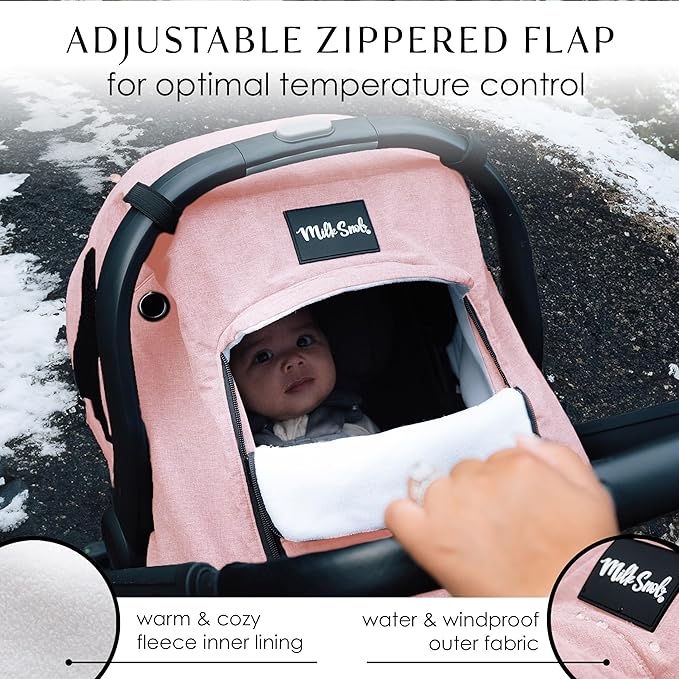 Milk Snob Winter Baby Car Seat Cover - Car Seat Canopy & Stroller Cover for Babies - Waterproof, Windproof, Cozy Inner Fleece Lining - Keep Your Baby Warm, Dry & Cozy This Winter (Blush)