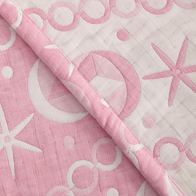 NTBAY 3 Layer Toddler Blanket, Muslin Cotton Jacquard Bed Blankets, Lightweight Thermal Baby Blanket, Super Soft and Warm Crib Blanket for All Seasons, Decoration Gift, 30"x40", Pink Starfish