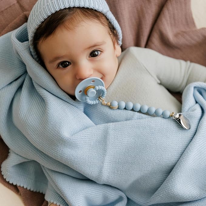 Luxe Collection 100% Organic Luxury Knit Baby Blanket + Hat Set (Sky Blue)
