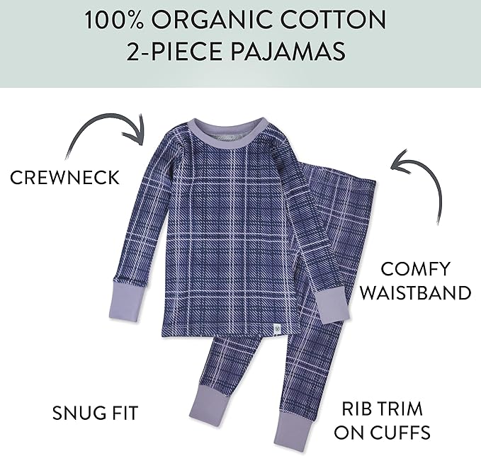 HonestBaby 4 Piece Pajamas Sleepwear Pjs 100% Organic Cotton for Infant Baby and Toddler Boys, Girls, Unisex