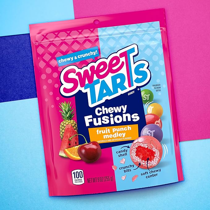 SweeTARTS Chewy Fusions Candy, Fruit Punch Medley, 9 Ounce (Pack of 2)