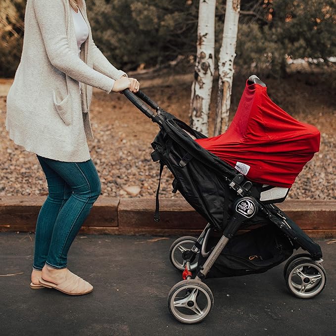 Parker Baby 4 in 1 Car Seat Cover for Girls and Boys - Stretchy Carseat Canopy, Nursing Cover, Grocery Cart Cover, High Chair Cover - “Cherry”