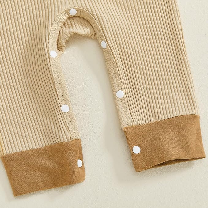 fhutpw Newborn Baby Boy Clothes Ribbed Knit Bodysuit 3 6 Months Infant Fall Long Sleeve Splicing Color Romper Jumpsuit & Hat