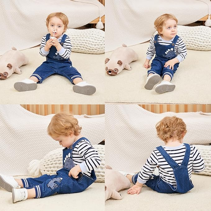 Cute Baby Boy Clothes Suit Toddler Boys' Striped long Sleeve T-Shirt+Denim Overalls Jumpsuit Pants Outfits Sets