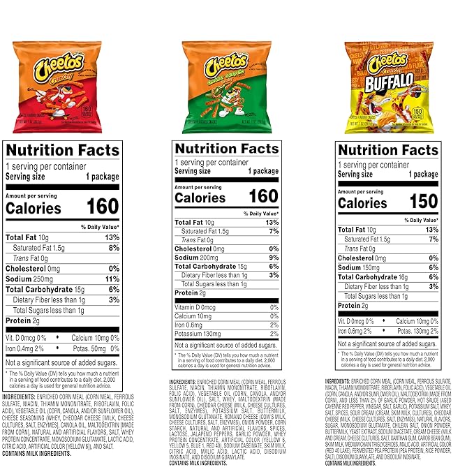 Cheetos Cheese Flavored Snacks, Cheesy & Spicy Favorites with Crunchy, Buffalo, and Cheddar Jalapeno Variety Pack, 1 Ounce (Pack of 40)