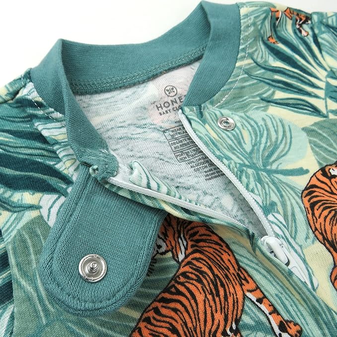 HonestBaby 2-Pack Non-Slip Footed Pajamas One-Piece Sleeper Jumpsuit Zip-Front Pjs 100% Organic Cotton for Baby Girls