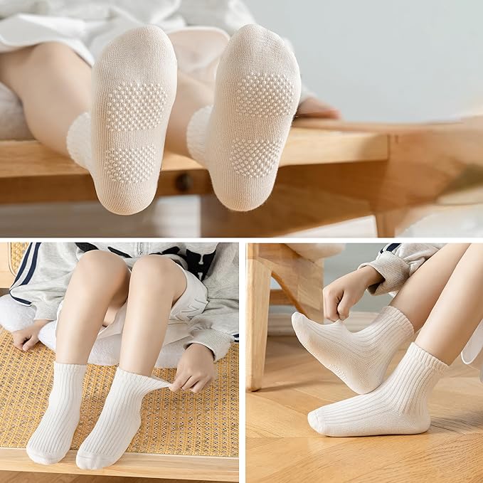 Toddler Grip Socks Non Slip Crew Cute Seamless Cotton Socks for Baby Boys Girls Infants Kids 9 Pairs