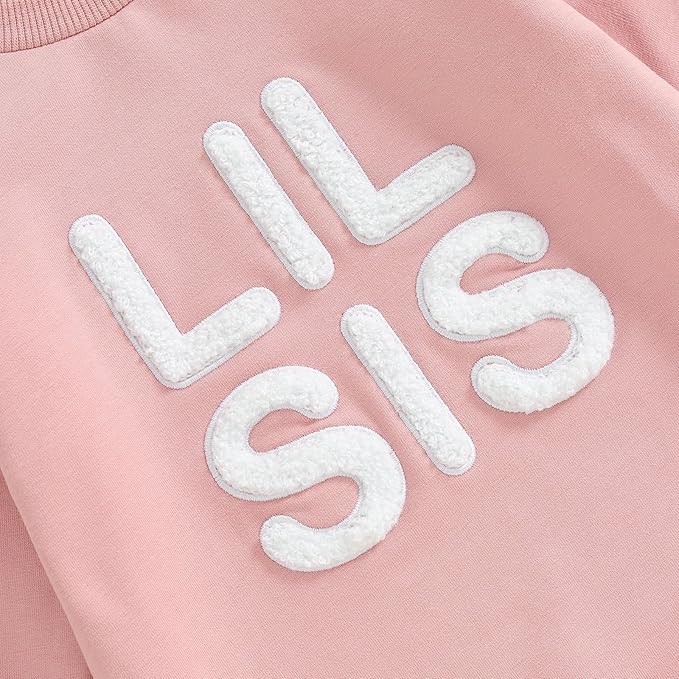 Infant Baby Girl Fall Outfit Sweatshirt Romper Letter Embroidery Jumpsuit Big Lil Sis Matching Newborn Winter Clothes