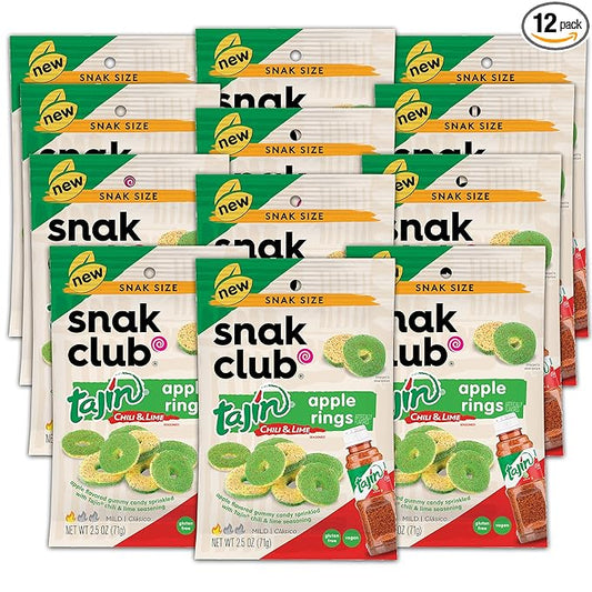 Snak Club Tajin Apple Rings, Sweet & Tasty Gummy Snacks, 2.5oz Snack Size, 12 Count