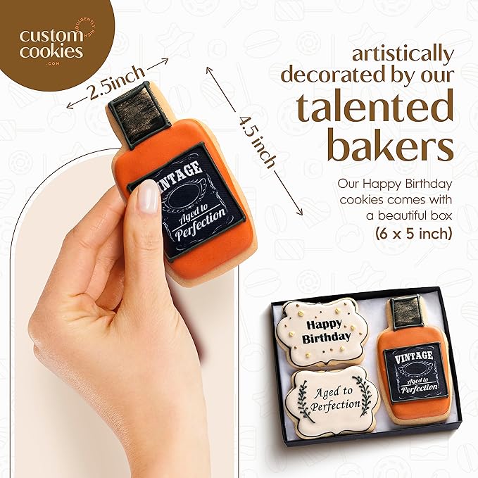 Happy Birthday Gift Basket Custom Sugar Cookies - Happy Birthday Cookies in Gift Box, Hand Decorated Kosher Treats for Men, Him, Husband - Bakery & Dessert Gifts as a Birthday Cake