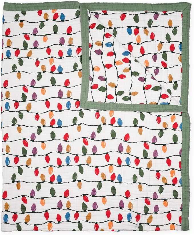 Little Unicorn Christmas Bulbs Cotton Muslin Quilt X-Large Blanket | 100% Cotton | Super Soft | Toddlers and Adults | 60"x72" | Unisex