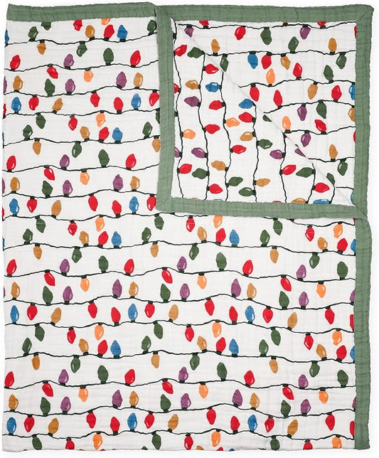 Little Unicorn Christmas Bulbs Cotton Muslin Quilt X-Large Blanket | 100% Cotton | Super Soft | Toddlers and Adults | 60"x72" | Unisex