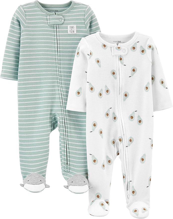 Simple Joys by Carter's Unisex Baby 2-way Zip Thermal Footed Sleep and Play, Pack of 2