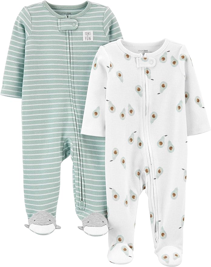 Simple Joys by Carter's unisex-baby 2-way Zip Thermal Footed Sleep and Play, Pack of 2