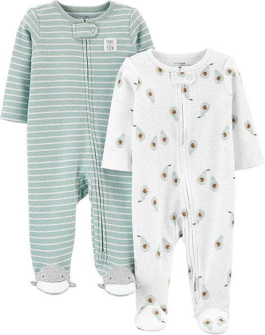 Simple Joys by Carter's unisex-baby 2-way Zip Thermal Footed Sleep and Play, Pack of 2