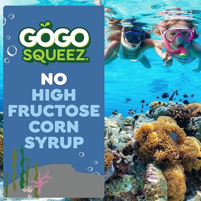 GoGo squeeZ Applesauce and Fruit Puree Underwater Species Discovery Pack, Aquatic Apple and Ocean Grape, 3.2 oz Pouches (Pack of 20), Unsweetened Snacks for Kids, BPA Free Pouches