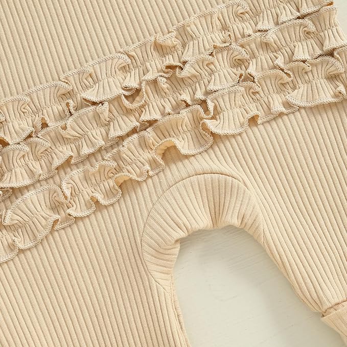 WZTYYDS Newborn Baby Girl Clothes Ribbed Romper Print Long Sleeve Jumpsuits Bow Headband Set Infant One-piece Outfits