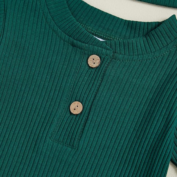 Newborn Baby Boy Clothes Long Sleeve Ribbed Bodysuit Pants Hat 3-Piece Outfit Set