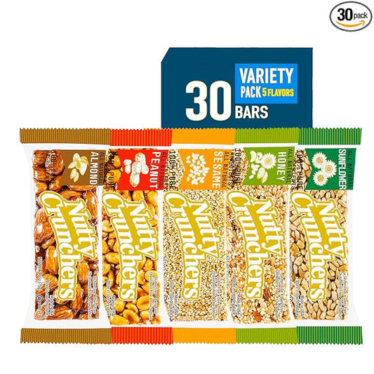 Nutty Crunchers All Natural Ingredients (Variety Pack - 5 Flavors, 30 Bars/box)