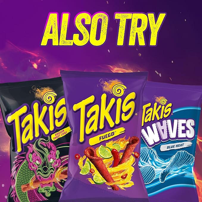 Takis Blue Heat 40 pc / 1 oz Multipack - Intense Hot Chili Pepper Flavored Extreme Spicy Rolled Tortilla Chips - Individual Bags, Perfect for Tailgates, Parties, Lunchboxes or Lunches