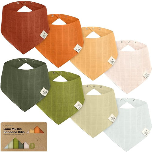 8-Pack Muslin Baby Bibs for Boys, Girls - Muslin Bandana Drool Bibs for Baby Girl & Boy, Drooling Newborn, Teething Toddler, Infant 0-36 Months, 100% Cotton Extra Absorbent & Soft (Sahara)