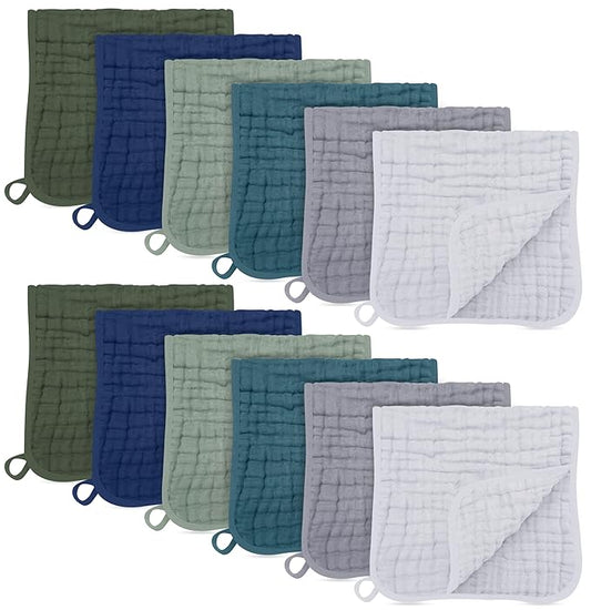 SWEET DOLPHIN 12 Pack Muslin Burp Cloths Large 100% Cotton Burping Clothes for Baby Drool - Absorbent and Soft Boys & Girls Milk Spit Up Rags for Newborn Essentials Registry - Mountain Gradient