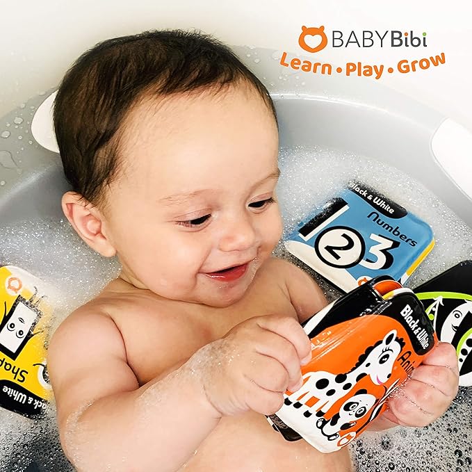 Floating Baby Bath Books – High Contrast Black and White Waterproof Bath Books for Babies 3+ Months
