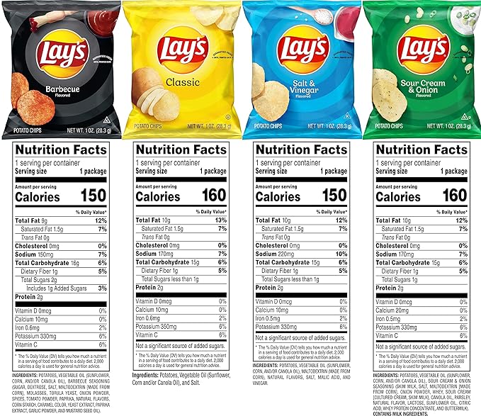 Lay's Potato Chips, 4 Flavor Variety Pack, 1 oz Single Serve Bags, (40 Pack)