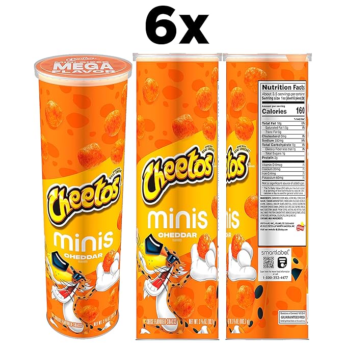 Cheetos Minis Canisters, Cheddar, 3.625 Ounce (Pack of 6)