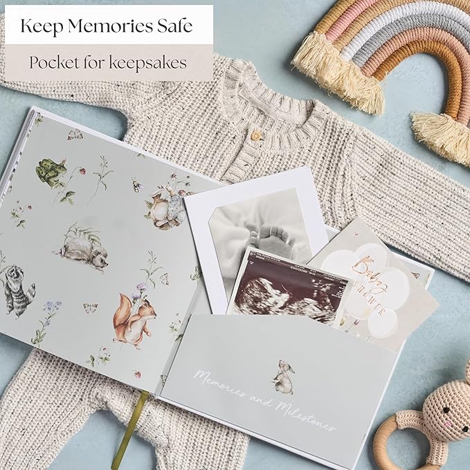 Baby Memory Book New Mom Gift - Baby Scrapbook Record Book & Photo Album - Gift for Newborns Baby Boy & Girl, Great For Baby Showers (Woodland)