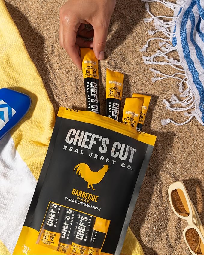 Chef's Cut Smoked Chicken Jerky Meat Sticks, Barbecue Flavor (1 Ounce Stick, Pack of 12) - High Protein, 8g Protein per Serving, 70 Calories, Gluten-Free, Keto Friendly Snack, Low Carb Snack, Individually Wrapped