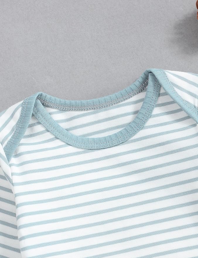 oklady Baby Boy Clothes Stripe Pattern Print Romper Top and Baby Overalls with Hat 0-18 Months Baby Boy Outfits